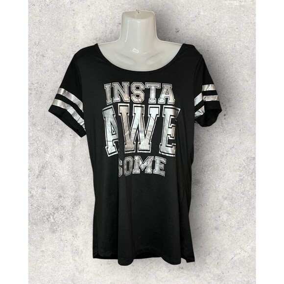 Hot Kiss Insta Awesome Graphic Varsity Jersey Ringer Tee Size 1X - Picture 1 of 4